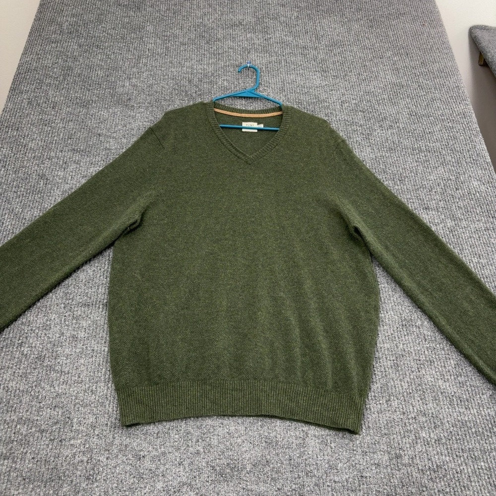 Flint and Tinder Sweater Mens 2XL Green V Neck Casual Merino Wool Classic Style